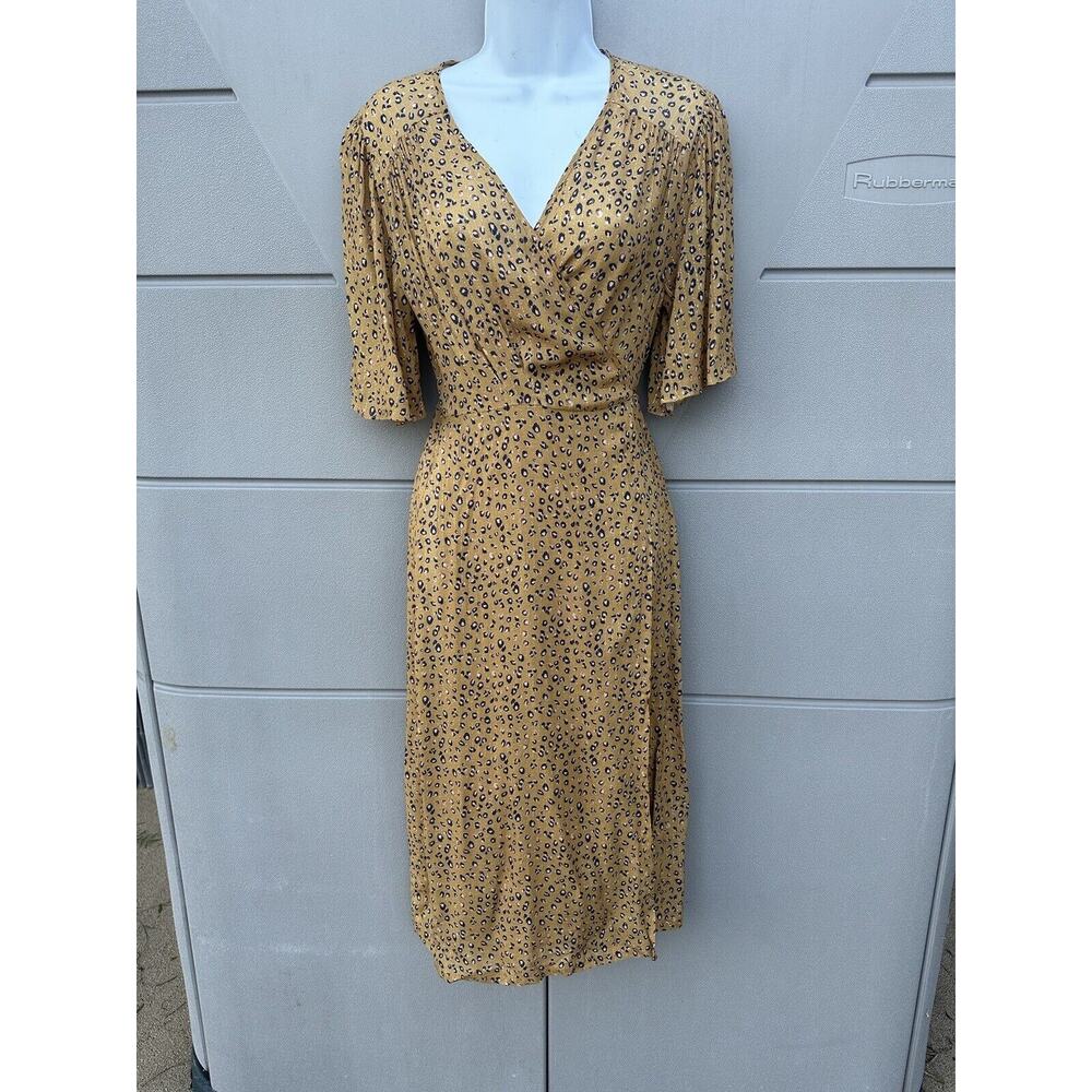 Planet blue life $154 Silky Wrap mini dress Cheetah Print Tie Back Sz S